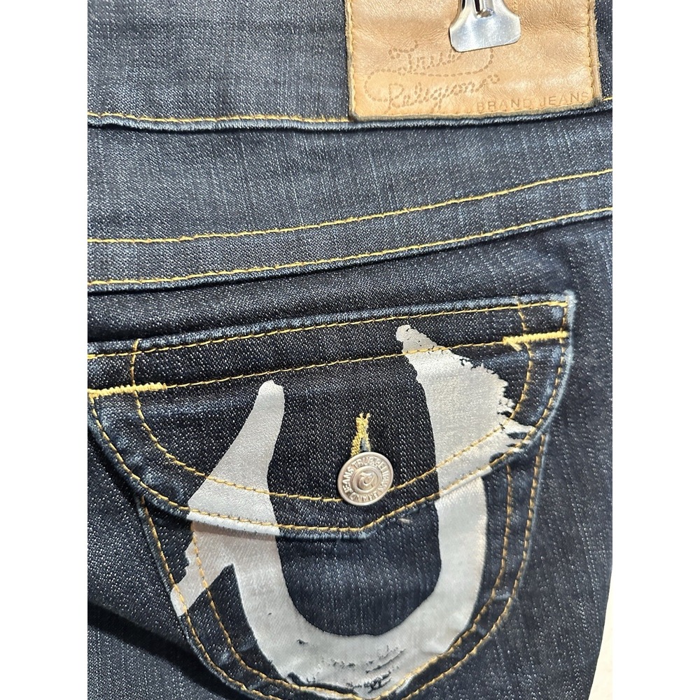 True Religion Women's Billy Straight Leg Flap Pockets Dark Wash Jeans 30 34X32 - Picture 5 of 7